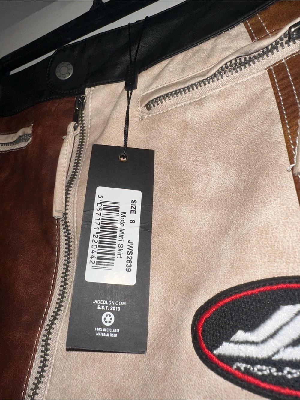 Jaded London Brown Black Patchwork Mini Skirt with Patches - Picture 2 of 5